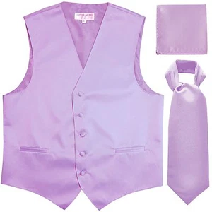 Nuevo Chaleco de Esmoquin Liso para Hombre Chaleco y Ascot Corbata Set Lavanda Boda Formal - Imagen 1 de 4