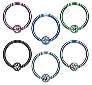 Pair 16G Titanium Anodized Steel Clear GEMBALL Captive Bead Tragus Eyebrow Rings - Picture 1 of 1