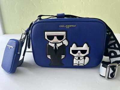 Karl Lagerfeld Paris Blue Maybelle Camera  Crossbody Bag Cat Blush Combo NWT! - Image 1 of 4