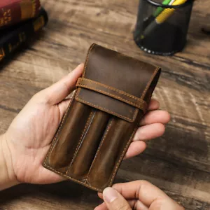 Handmade Leather 3 Slots Pen Holder Case Organizer Pouch Pencil Storage Bag - Picture 1 of 10