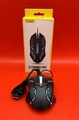 T-WOLF V1 Wired Gaming Mouse 3 Button 7 Colorful Backlight 1200 DPI Office Mouse - Image 1 of 4