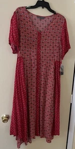 Sharagano Blumen rot Kurzarm Kleid 16 Knopfleiste asymmetrischer Saum Neu mit Etikett $ 90 - Bild 1 von 14