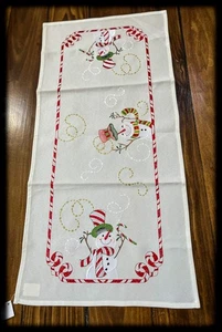 Heritage Lace Embroidered Peppermint Snowman Table Runner 15" x 36" RNHL4636 NOS - Picture 1 of 3