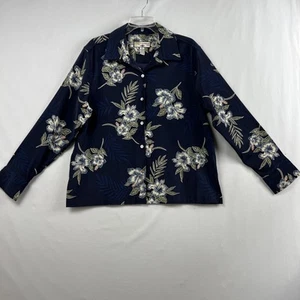 Caribbean Joe Top Womens Sz XL Tropical Blouse Button Up Floral Long Sleeve - Picture 1 of 13