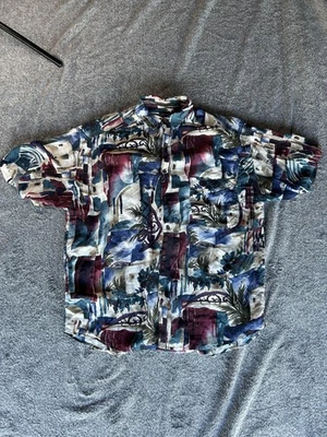 Vintage Structure Shirt Mens Large Silk Abstract Button Up Art Unique 90s - Image 1 of 4