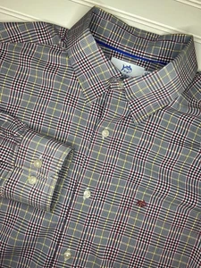 Southern Tide Men's L Navy Red Gold Plaid Performance Shirt Button Down Stretch - Picture 1 of 10