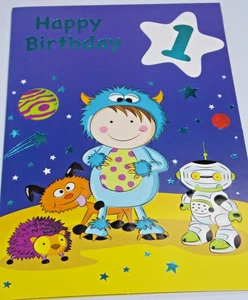 Tarjeta de primer cumpleaños para niño de Heartstrings Cards. Tema espacial. - Imagen 1 de 4