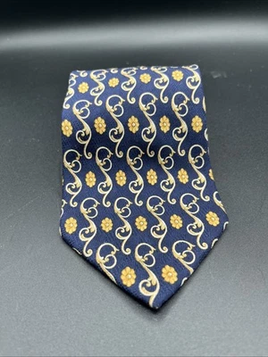 CLUB ROOM Corbata Cuello Estampado Floral Azul y Dorado 100% Seda Acabada a Mano Foto 1 de 4