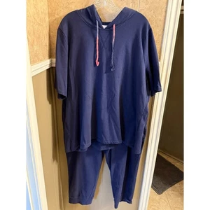 Sport Savvy Damen Hoodie Set Kurzarm Lounge Wear Athleisure Capri Navy XL - Bild 1 von 7