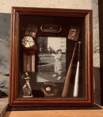 Game Of Baseball Wood Shadow Box 4x6 Picture Cabinet Trinkets Wall Hanging Shelf - Image 1 of 4