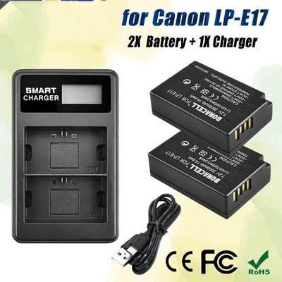 MARKENLOS 2x LP-E17 Akku + Ladegerät Für Canon EOS 200D 250D 800D 750D 2000mAh Batterie
