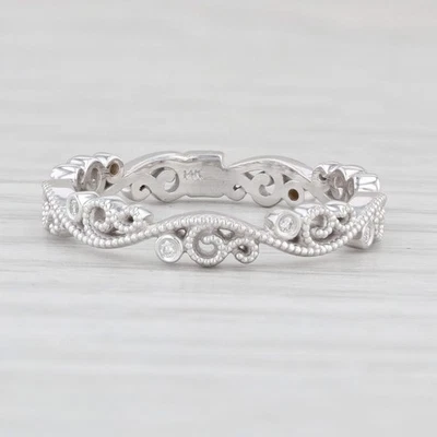 New Ornate Diamond Scrollwork Ring 14k White Gold Sz 6.25 Stackable Wedding Band - Image 1 of 4