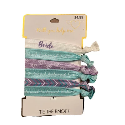 Will You Help Me Tie The Knot?" Bride/Bridesmaid Hair Ties | 5 Count Set - Image 1 of 2