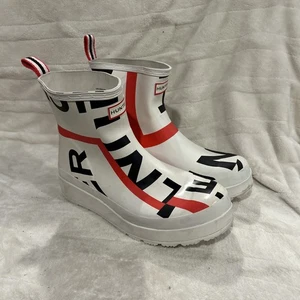 Hunter Women's Original Chelsea Rain Boot, Size 10 Black, White, and Red K095 - Picture 1 of 8