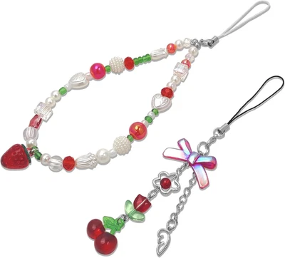 2 Pack Phone Charms, Cute Aesthetic Beaded Phonecharm Strap Phone Lanyard String - Image 1 of 4