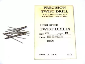 12 PTD Precision Twist Drill #67 (.0320) Wire Gauge Drill Bits......(C-1-2) - Picture 1 of 1