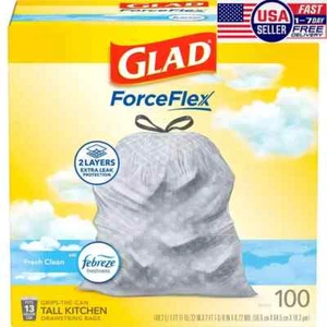 Glad ForceFlex Tall Kitchen Drawstring Trash Bags-Febreze Fresh Clean-13 Gallon - Picture 1 of 9
