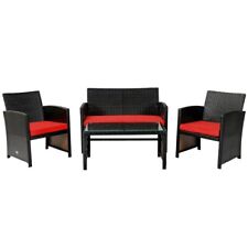 4 PCS Outdoor Dining Conversation Furniture Rattan Set W/Coffee Table & Cushions