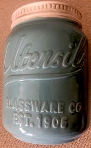 World Market Utensil Crock Ceramic Jar Light Blue Mason Jar Kitchen - Picture 1 of 3