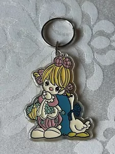 Vintage 1991 Precious Moments Key Chain Blonde Haired Girl with Goose New - Picture 1 of 4