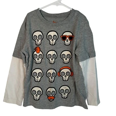 Circo Gris y Blanco Calaveras Manga Larga Camisa Top Camiseta Niños Niños Halloween Punk 4T Foto 1 de 3