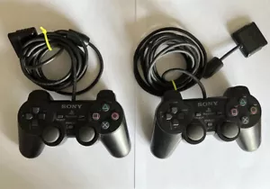 Sony PlayStation 2 Dual Shock Controller - 2 Lot Mostly Working - Black OEM - Picture 1 of 6
