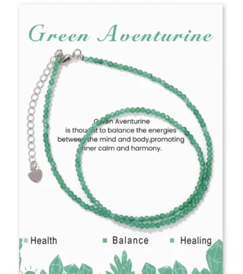 Natural Green Aventurine Stone Beaded Necklace Green Crystal Choker Gift for her - Image 1 of 3