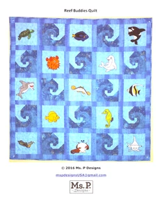 REEF BUDDIES QUILT ~ Ms P Designs ~ Applique Pattern~ 44 x 44"~ Turtle-Sting Ray - Picture 1 of 6