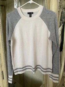 MSRP $168 Aqua Cashmere Sweater Ivory & Gray Size Large NWOT - Picture 1 of 5