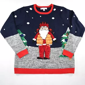 SUÉTER FEO NAVIDAD Adulto XL Santa en Chaleco Madera Azul Alegre Suéteres Unisex - Imagen 1 de 10