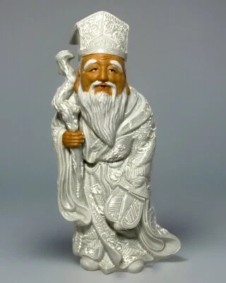 Autêntica porcelana japonesa cinza e branca KUTANI OKIMONO DE JUROJIN FUKUROKUJU - Imagem 1 de 4