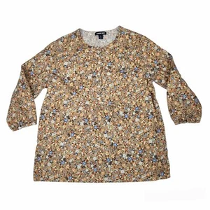 Lands End Womens Top Floral L 14-16 Half Button 3/4 Sleeve Peasant Boho - Picture 1 of 7