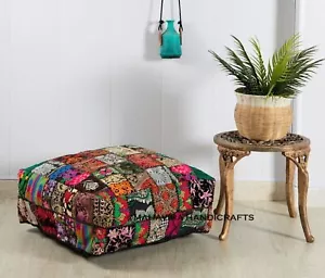 Indisch Ottomane Quadratisch Bestickt Patchwork Retro Fußhocker Ethnisch Hocker - Bild 1 von 6