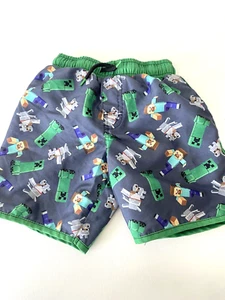 Minecraft Boys Swim Trunks Shorts Swimsuit Creeper Steve Zombies Dogs Size 4 HTF - Picture 1 of 4