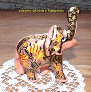 ELEPHANT EN PAPIER MACHE PEINT A LA MAIN ELEPHANT ROSE TROMPE EN HAUT *** - Picture 1 of 2