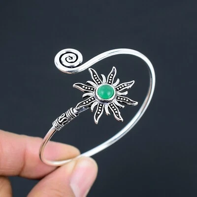 Brazalete ajustable étnico hecho a mano con piedras preciosas de ónix verde joyería regalo BB-027 Foto 1 de 4