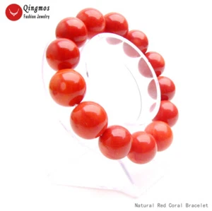 Natural 16-17mm Round High Qualtiy Red Coral Bracelet for Women Jewelry 8" br249 - Picture 1 of 14