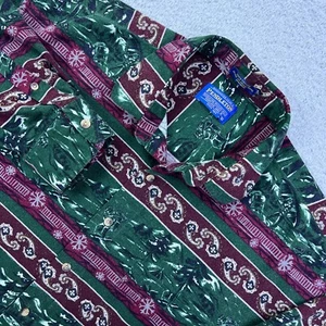 VTG Pendleton Shirt Mens L Green/Red Christmas Paisley Button Up Western Chamois - Picture 1 of 11