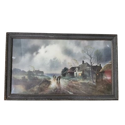 Framed Gozzard Print English Countryside Cottage Rainy Day Couple Landscape Art - Image 1 of 4