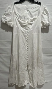 Shein Curve Size 1 XL White Long Puff Sleeve Button Down Dress CL00 - Picture 1 of 8