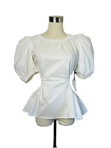 ASTR Juno Top Cotton Blend White Puff Sleeves Cut Outs At The Sides Small NWT - Picture 1 of 9