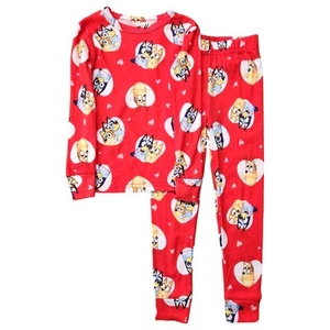 Boys 2-Piece Bluey Red With Hearts Snug Fit Top & Pants Pajama Set Size 4 - Picture 1 of 2
