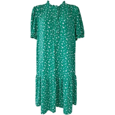 Damen Monsoon Smaragdgrün Blumen Rüschen Puffärmel Jersey Tunika Hängerchen Kleid M - Bild 1 von 4