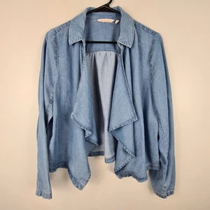 Soft Surroundings Fontanne Jacket Chambray Tencel Lightweight Blue Medium Collar - Picture 1 of 7