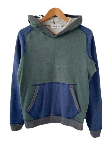 Stone Island Pullover Uomo Felpa con Cappuccio Taglia S Colore Blocco Blu e Verde