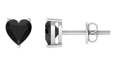 Подарок женские серьги-гвоздики из чистого серебра с черным сердцем и созданными в лаборатории бриллиантами 1 карат - Изображение 1 из 2