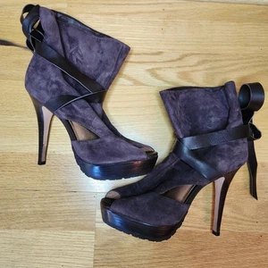 Corso Como Brown Suede Ankle Wrap Boot Open Toe Size 9.5 Platform - Picture 1 of 7