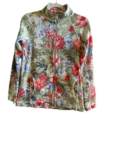 Tommy Bahama Women’s Tropical Hibiscus Size Small Zip Up Sweater Cotton Blend - Picture 1 of 10