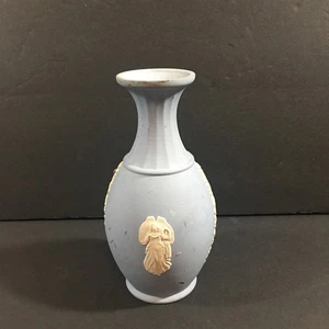 Vintage Small Wedgewood Jasperware Blue & White Angel Motif Bud Vase 6" - Picture 1 of 8
