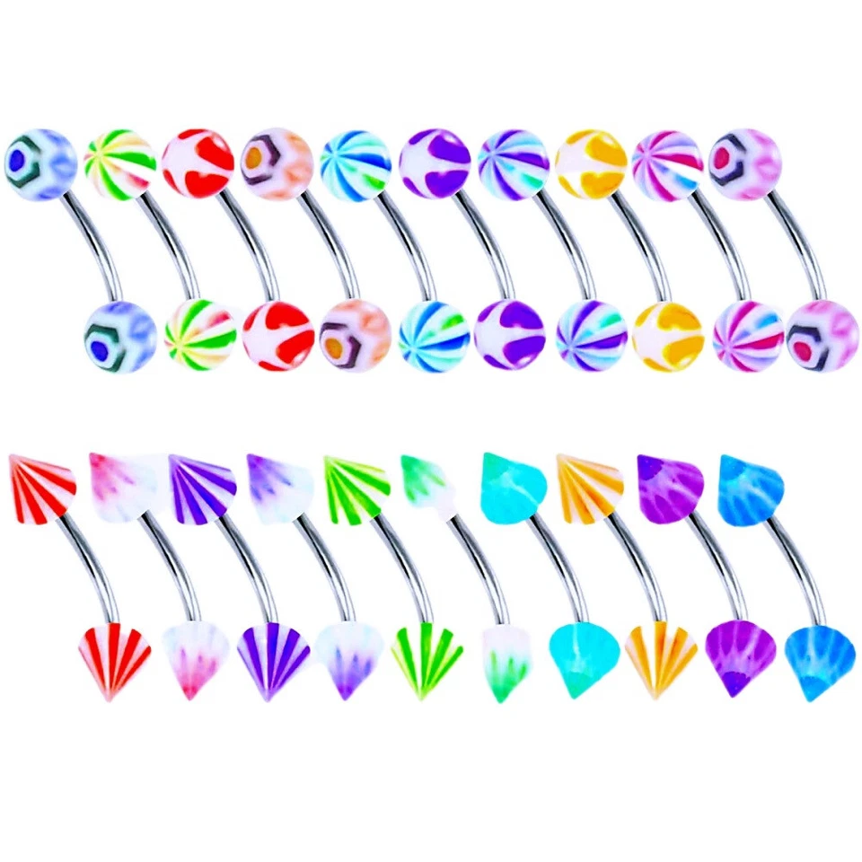 10/20/30pc Mixed Color Ball Cone Eyebrow Ring Curved Bar Barbell Body Piercing Foto 1 de 2